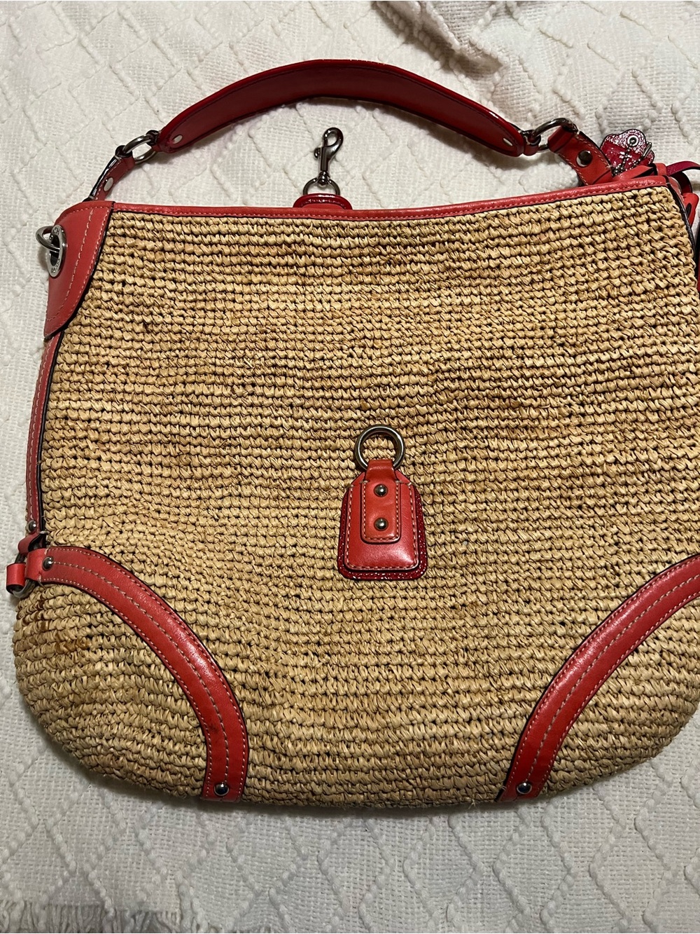 Vintage Coach Straw Hobo Shoulder Bag with Red Leather Trim - Picture 13 of 13